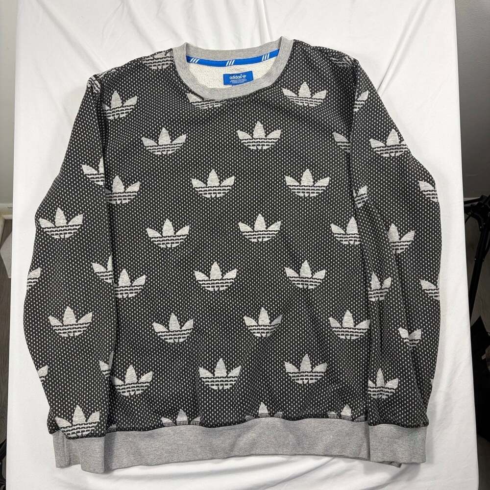 Adidas Originals All-Over Trefoil Print Crewneck Sweatshirt - Picture 6 of 6